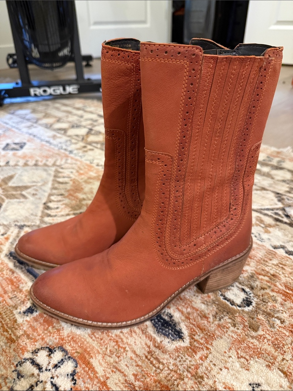 Sundance Catalog Diba True Western Mid-Calf Western Heeled Boots Rust Red 9